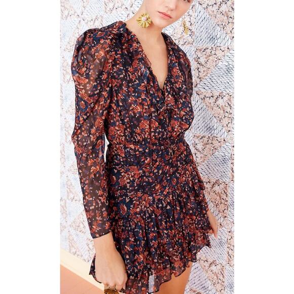 Ulla Johnson Cecily Mini Dress in Cosmos Silk Ruffles Long Sleeve Size 4 - Picture 1 of 16